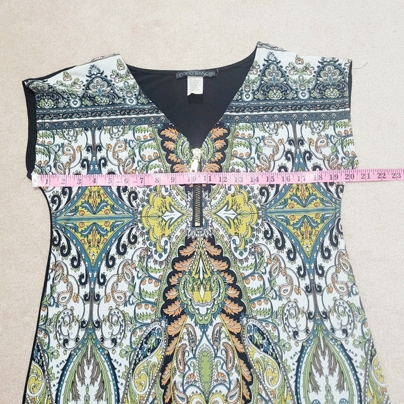 Coco Bianco Women’s Size M Multicolor Paisley Print Zip Front Blouse Made In USA - Picture 7 of 10
